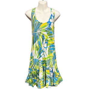 Jams World Hattie retro tropical ruffle hem round neck sleeveless dress Small